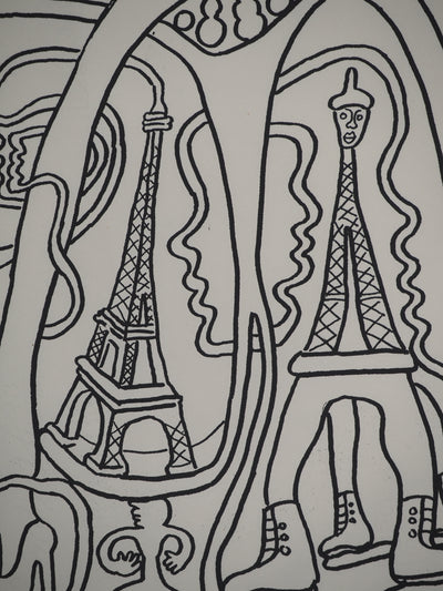 Yvon TAILLANDIER : La parisienne en traits noir sur blanc, Sérigraphie originale (photo de détail 5) - Crédit photo : Galerie Art.Paris