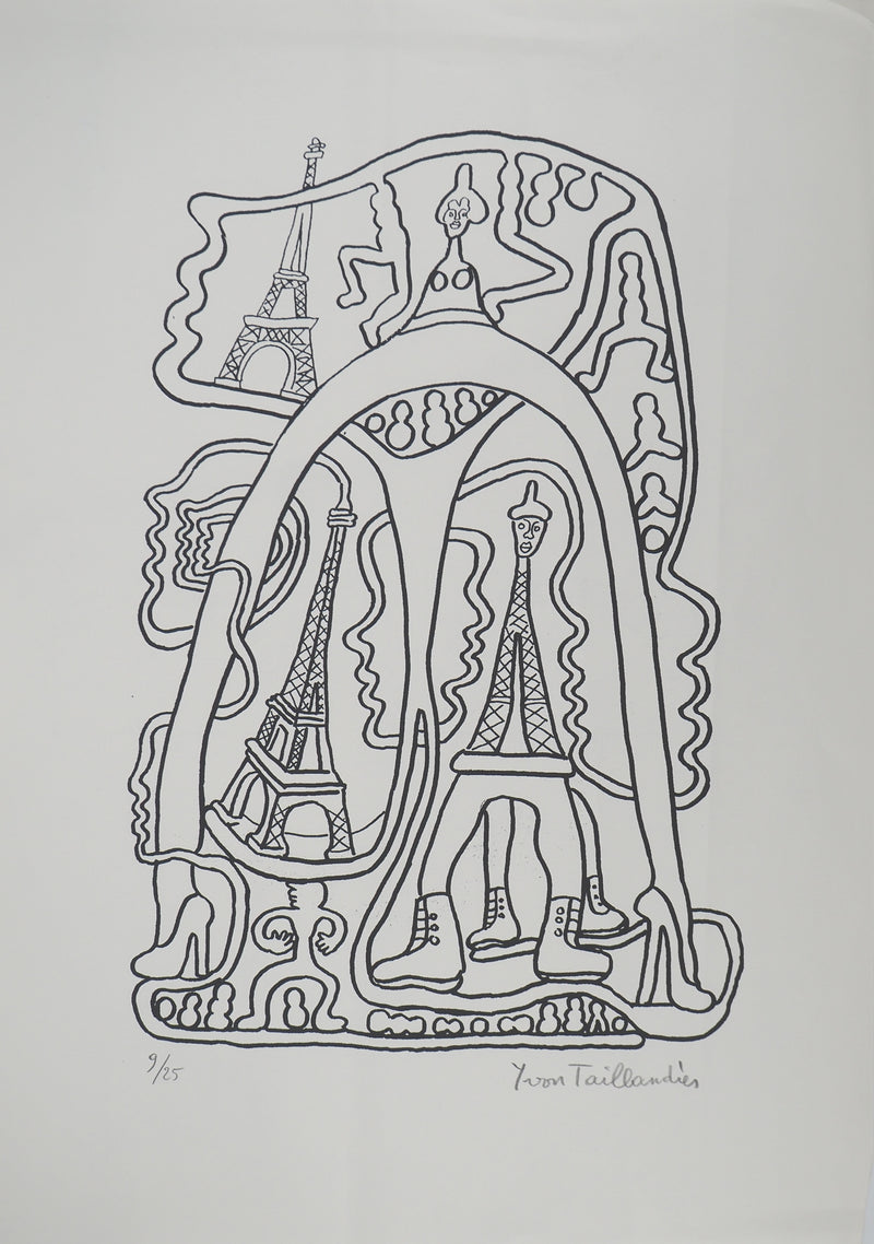 Yvon TAILLANDIER : La parisienne en traits noir sur blanc II, Sérigraphie originale (vue générale) - Crédit photo : Galerie Art.Paris