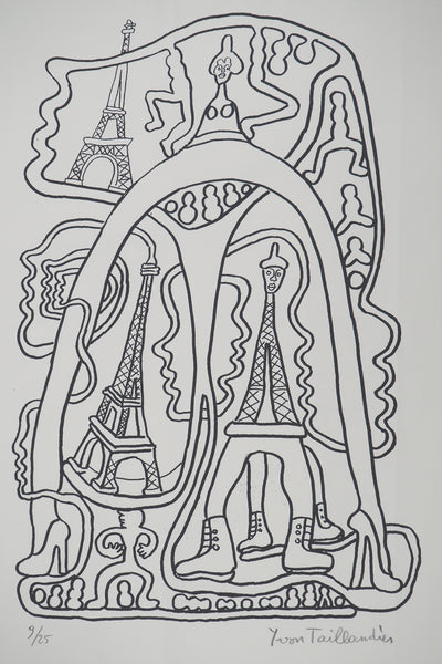 Yvon TAILLANDIER : La parisienne en traits noir sur blanc II, Sérigraphie originale (photo de détail 2) - Crédit photo : Galerie Art.Paris