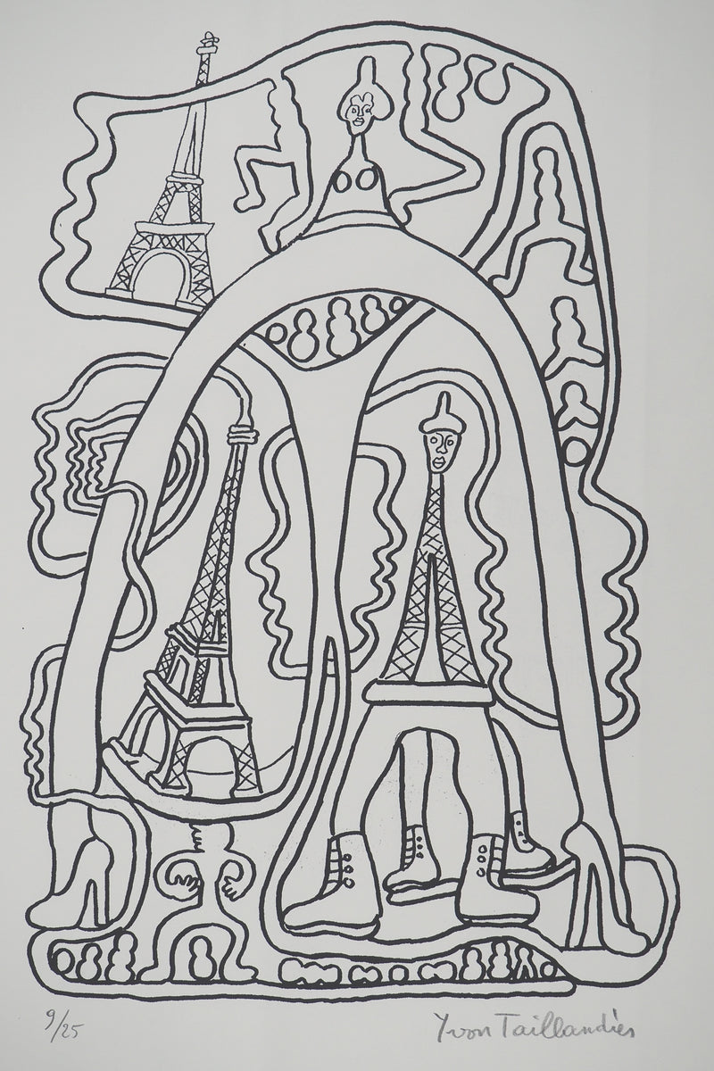 Yvon TAILLANDIER : La parisienne en traits noir sur blanc II, Sérigraphie originale (photo de détail 2) - Crédit photo : Galerie Art.Paris
