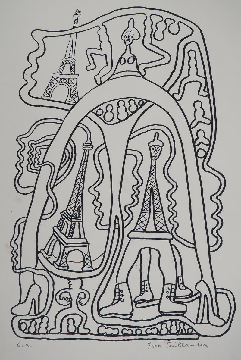 Yvon TAILLANDIER : La parisienne en traits noir sur blanc III, Sérigraphie originale (photo de détail 3) - Crédit photo : Galerie Art.Paris