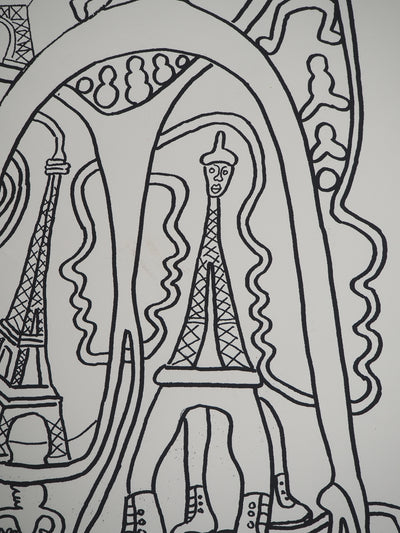 Yvon TAILLANDIER : La parisienne en traits noir sur blanc III, Sérigraphie originale (photo de détail 7) - Crédit photo : Galerie Art.Paris
