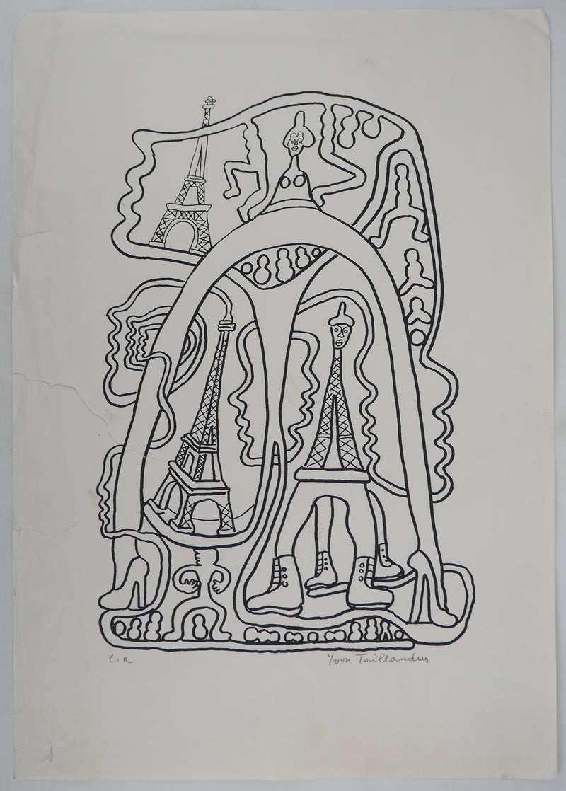 Yvon TAILLANDIER : La parisienne en traits noir sur blanc III, Sérigraphie originale (vue générale) - Crédit photo : Galerie Art.Paris