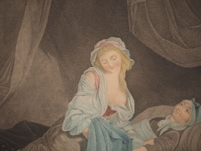 Louis BOILLY : Jeune femme alitée, Gravure originale (photo de détail 3) - Crédit photo : Galerie Art.Paris