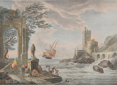 Jean-Baptiste LALLEMAND : L'entrée d'une ville maritime , Gravure originale (photo de détail 2) - Crédit photo : Galerie Art.Paris