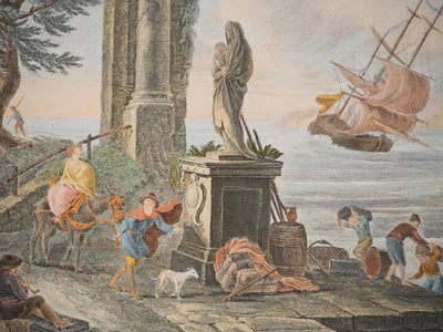 Jean-Baptiste LALLEMAND : L'entrée d'une ville maritime , Gravure originale (photo de détail 3) - Crédit photo : Galerie Art.Paris