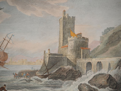 Jean-Baptiste LALLEMAND : L'entrée d'une ville maritime , Gravure originale (photo de détail 4) - Crédit photo : Galerie Art.Paris