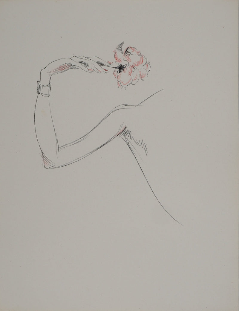 Jean-Gabriel DOMERGUE : La femme à la rose, Lithographie originale (vue générale) - Crédit photo : Galerie Art.Paris