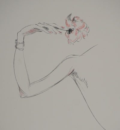 Jean-Gabriel DOMERGUE : La femme à la rose, Lithographie originale (photo de détail 2) - Crédit photo : Galerie Art.Paris