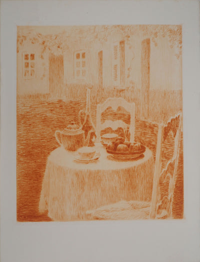 Henri LE SIDANER : La nappe rose, Gravure originale (vue générale) - Crédit photo : Galerie Art.Paris