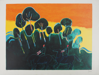 Albert ZAVARO : Coucher de soleil sur la plaine, Lithographie originale (vue générale) - Crédit photo : Galerie Art.Paris