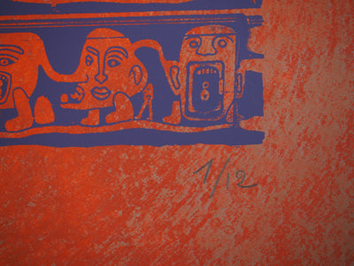 Yvon TAILLANDIER : L'ambassade du Taillandier-Land en violet sur rouge, Sérigraphie originale (photo de détail 6) - Crédit photo : Galerie Art.Paris