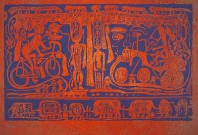 Yvon TAILLANDIER : L'ambassade du Taillandier-Land en violet sur rouge, Sérigraphie originale (photo de détail 3) - Crédit photo : Galerie Art.Paris