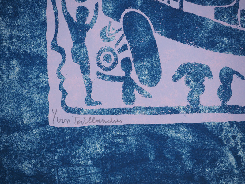 Yvon TAILLANDIER : Un monde en altitude en violet sur bleu et blanc, Sérigraphie originale (photo de détail 3) - Crédit photo : Galerie Art.Paris