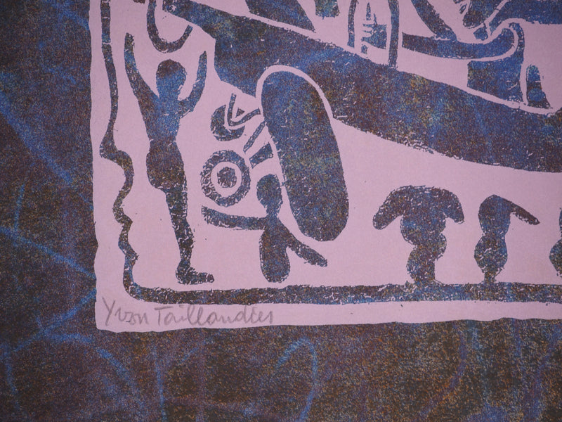Yvon TAILLANDIER : Un monde en altitude en violet coloré bleu, Sérigraphie originale (photo de détail 2) - Crédit photo : Galerie Art.Paris