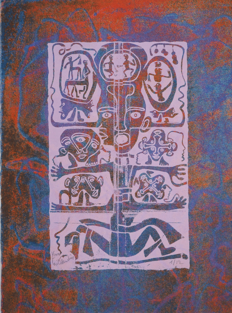 Yvon TAILLANDIER : Totem intérieur en violet clair coloré, Sérigraphie originale (vue générale) - Crédit photo : Galerie Art.Paris