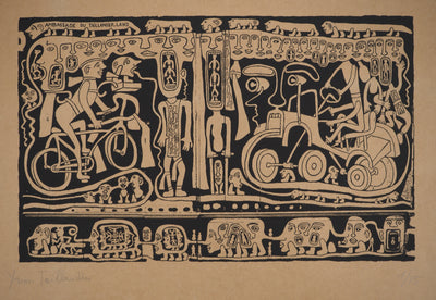 Yvon TAILLANDIER : L'ambassade du Taillandier-Land en noir sur papier brun, Sérigraphie originale (photo de détail 2) - Crédit photo : Galerie Art.Paris