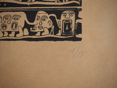 Yvon TAILLANDIER : L'ambassade du Taillandier-Land en noir sur papier brun, Sérigraphie originale (photo de détail 7) - Crédit photo : Galerie Art.Paris