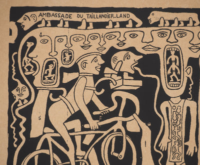 Yvon TAILLANDIER : L'ambassade du Taillandier-Land en noir sur papier brun, Sérigraphie originale (photo de détail 4) - Crédit photo : Galerie Art.Paris