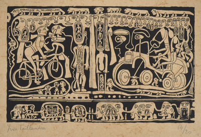 Yvon TAILLANDIER : L'ambassade du Taillandier-Land en noir sur papier jaune, Sérigraphie originale (photo de détail 3) - Crédit photo : Galerie Art.Paris