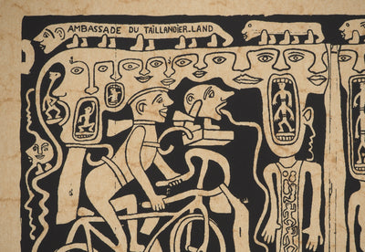 Yvon TAILLANDIER : L'ambassade du Taillandier-Land en noir sur papier jaune, Sérigraphie originale (photo de détail 5) - Crédit photo : Galerie Art.Paris
