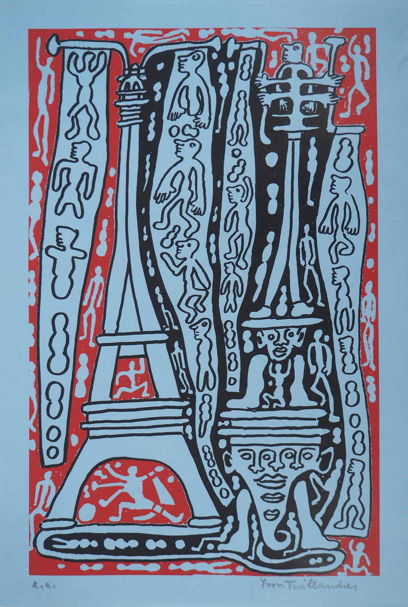 Yvon TAILLANDIER : Le Catitipède de Paris rouge sur bleu, Sérigraphie originale (vue générale) - Crédit photo : Galerie Art.Paris