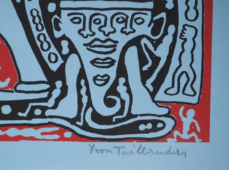 Yvon TAILLANDIER : Le Catitipède de Paris rouge sur bleu, Sérigraphie originale (photo de détail 2) - Crédit photo : Galerie Art.Paris