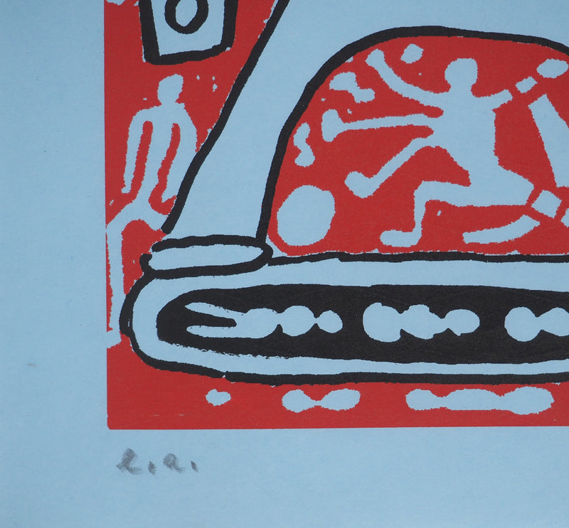 Yvon TAILLANDIER : Le Catitipède de Paris rouge sur bleu, Sérigraphie originale (photo de détail 7) - Crédit photo : Galerie Art.Paris