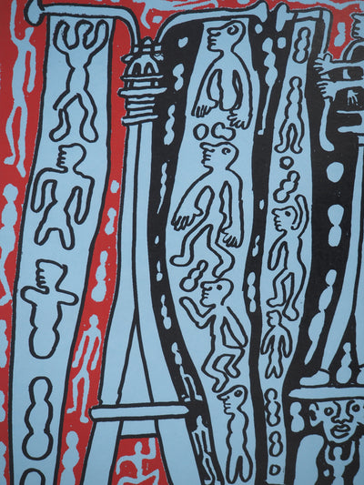 Yvon TAILLANDIER : Le Catitipède de Paris rouge sur bleu, Sérigraphie originale (photo de détail 4) - Crédit photo : Galerie Art.Paris