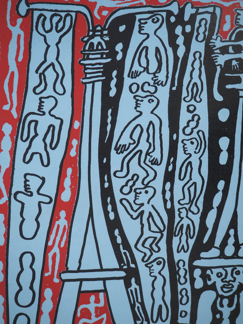 Yvon TAILLANDIER : Le Catitipède de Paris rouge sur bleu, Sérigraphie originale (photo de détail 4) - Crédit photo : Galerie Art.Paris