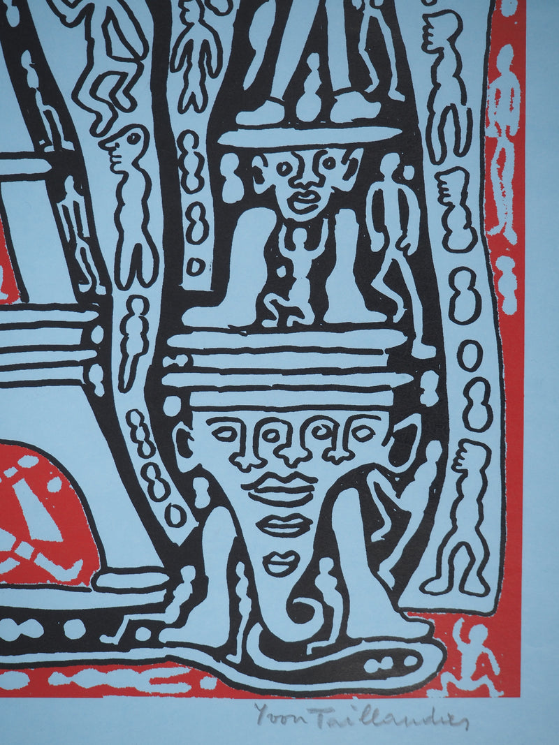 Yvon TAILLANDIER : Le Catitipède de Paris rouge sur bleu, Sérigraphie originale (photo de détail 5) - Crédit photo : Galerie Art.Paris