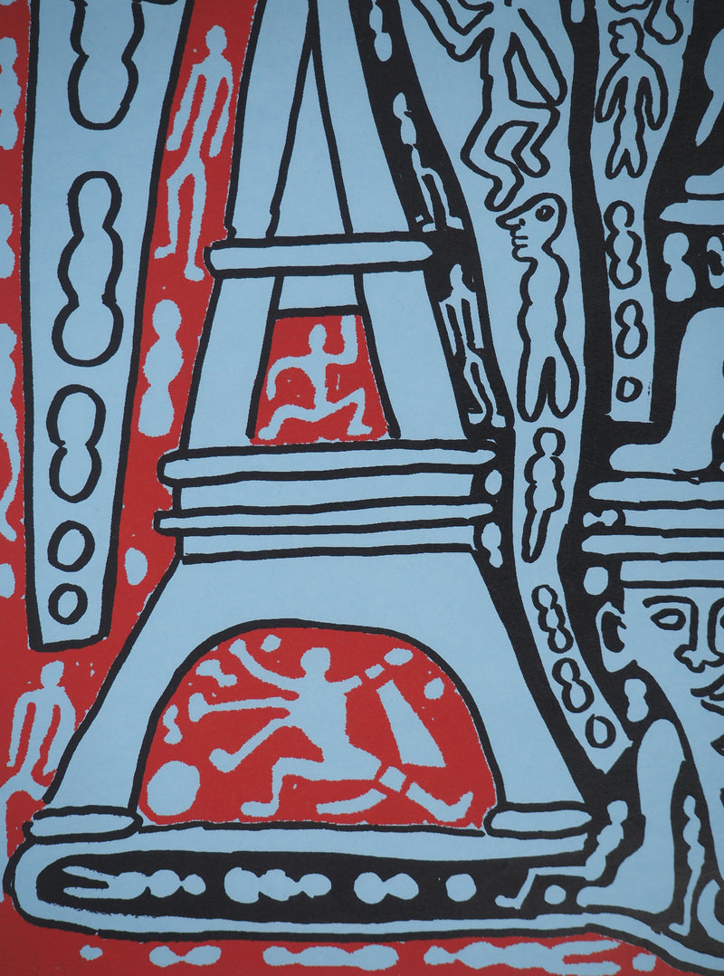 Yvon TAILLANDIER : Le Catitipède de Paris rouge sur bleu, Sérigraphie originale (photo de détail 6) - Crédit photo : Galerie Art.Paris