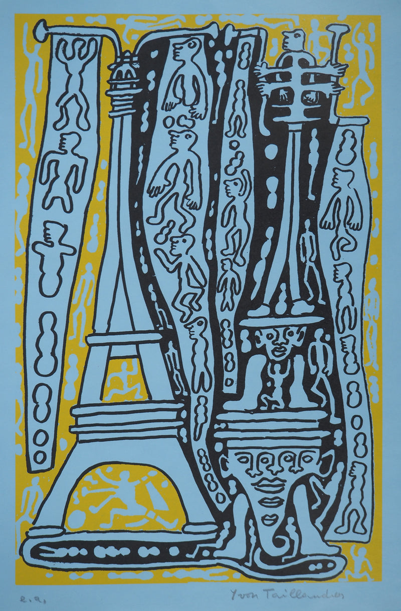 Yvon TAILLANDIER : Le Catitipède de Paris jaune sur bleu, Sérigraphie originale (photo de détail 3) - Crédit photo : Galerie Art.Paris