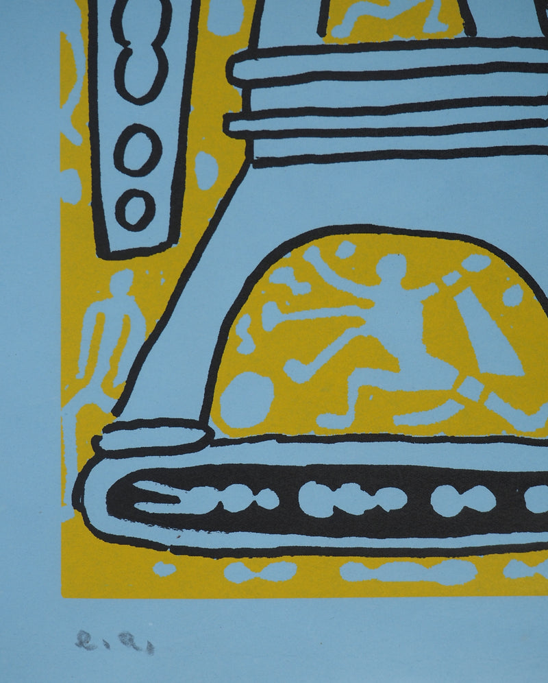 Yvon TAILLANDIER : Le Catitipède de Paris jaune sur bleu, Sérigraphie originale (photo de détail 7) - Crédit photo : Galerie Art.Paris