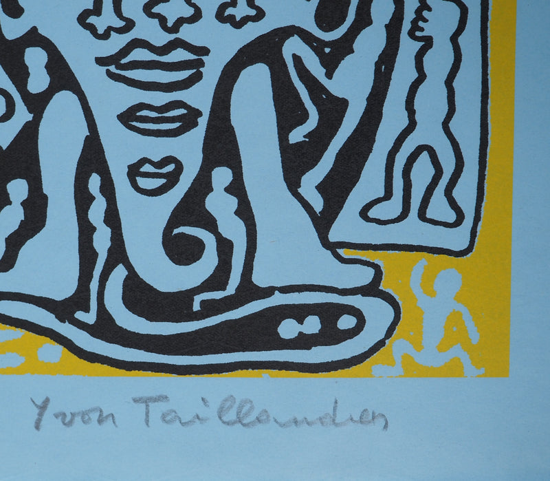 Yvon TAILLANDIER : Le Catitipède de Paris jaune sur bleu, Sérigraphie originale (photo de détail 2) - Crédit photo : Galerie Art.Paris