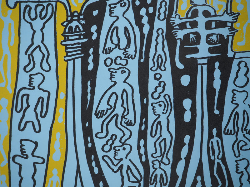 Yvon TAILLANDIER : Le Catitipède de Paris jaune sur bleu, Sérigraphie originale (photo de détail 4) - Crédit photo : Galerie Art.Paris