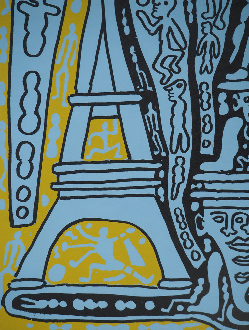 Yvon TAILLANDIER : Le Catitipède de Paris jaune sur bleu, Sérigraphie originale (photo de détail 5) - Crédit photo : Galerie Art.Paris