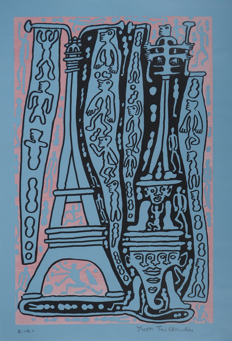 Yvon TAILLANDIER : Le Catitipède de Paris rouge sur bleu, Sérigraphie originale (vue générale) - Crédit photo : Galerie Art.Paris