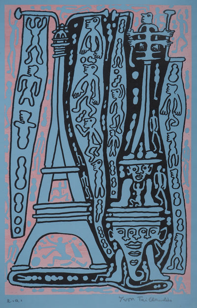 Yvon TAILLANDIER : Le Catitipède de Paris rouge sur bleu, Sérigraphie originale (photo de détail 2) - Crédit photo : Galerie Art.Paris