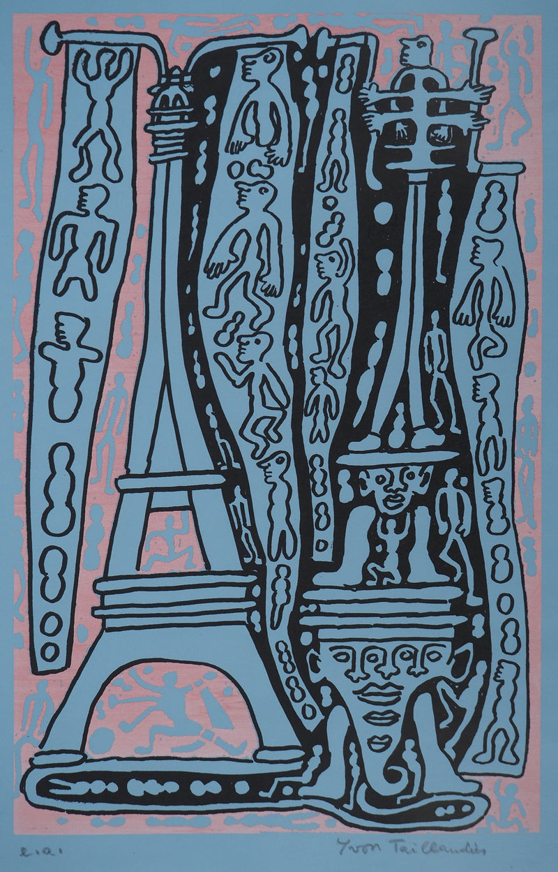 Yvon TAILLANDIER : Le Catitipède de Paris rouge sur bleu, Sérigraphie originale (photo de détail 2) - Crédit photo : Galerie Art.Paris
