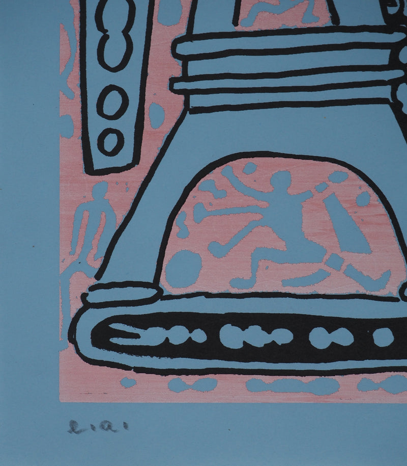 Yvon TAILLANDIER : Le Catitipède de Paris rouge sur bleu, Sérigraphie originale (photo de détail 3) - Crédit photo : Galerie Art.Paris