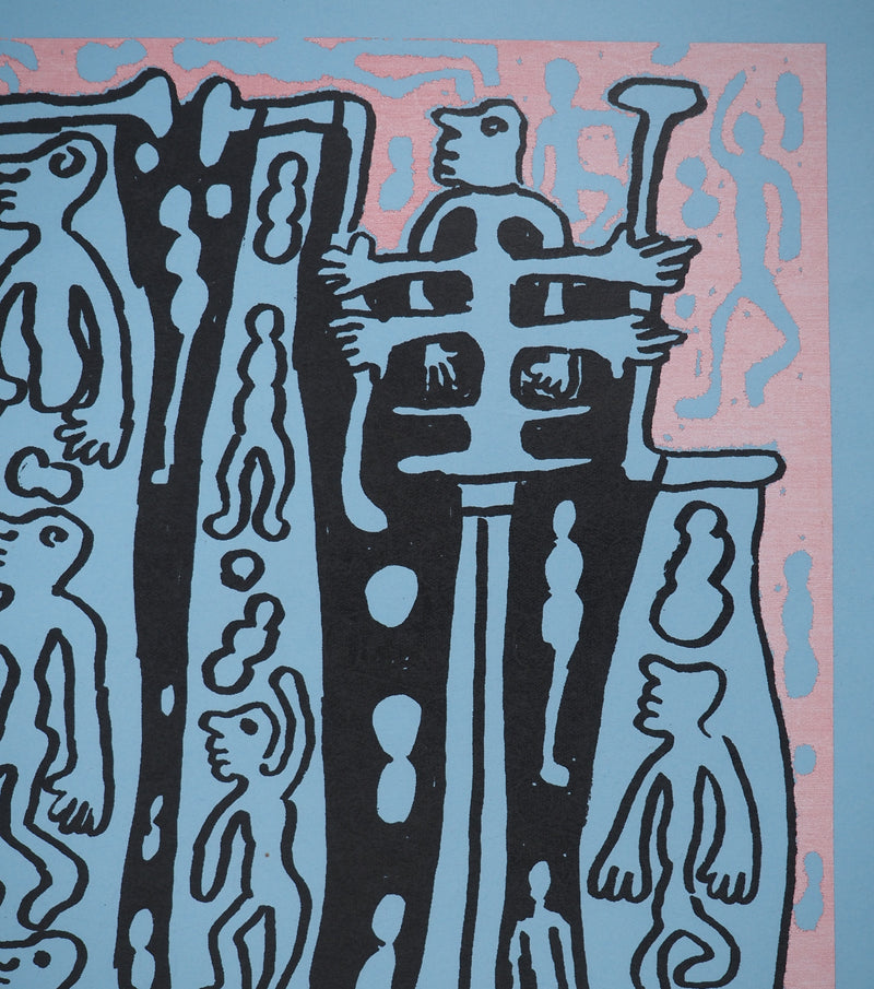 Yvon TAILLANDIER : Le Catitipède de Paris rouge sur bleu, Sérigraphie originale (photo de détail 6) - Crédit photo : Galerie Art.Paris