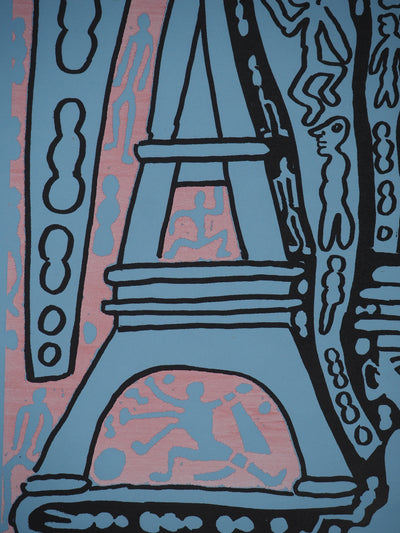 Yvon TAILLANDIER : Le Catitipède de Paris rouge sur bleu, Sérigraphie originale (photo de détail 7) - Crédit photo : Galerie Art.Paris