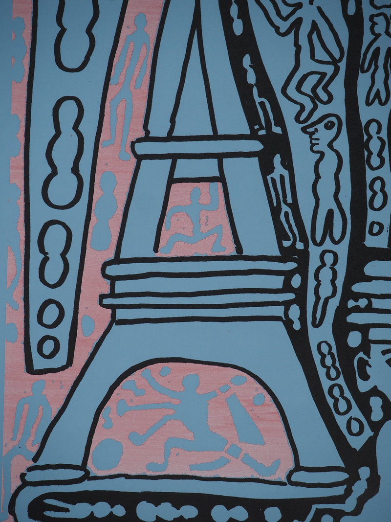 Yvon TAILLANDIER : Le Catitipède de Paris rouge sur bleu, Sérigraphie originale (photo de détail 7) - Crédit photo : Galerie Art.Paris