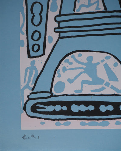 Yvon TAILLANDIER : Le Catitipède de Paris rose clair sur bleu, Sérigraphie originale (photo de détail 7) - Crédit photo : Galerie Art.Paris