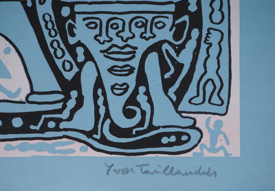 Yvon TAILLANDIER : Le Catitipède de Paris rose clair sur bleu, Sérigraphie originale (photo de détail 2) - Crédit photo : Galerie Art.Paris