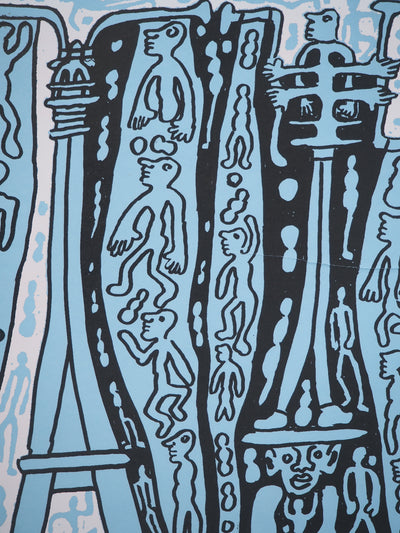 Yvon TAILLANDIER : Le Catitipède de Paris rose clair sur bleu, Sérigraphie originale (photo de détail 4) - Crédit photo : Galerie Art.Paris