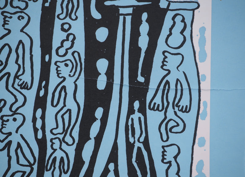 Yvon TAILLANDIER : Le Catitipède de Paris rose clair sur bleu, Sérigraphie originale (photo de détail 6) - Crédit photo : Galerie Art.Paris
