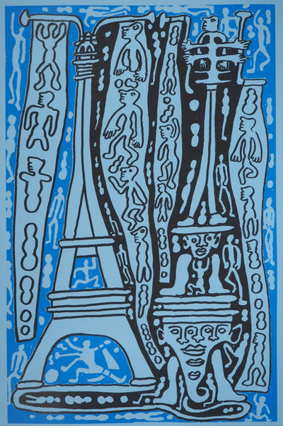 Yvon TAILLANDIER : Le Catitipède de Paris bleu sur bleu, Sérigraphie originale (photo de détail 3) - Crédit photo : Galerie Art.Paris