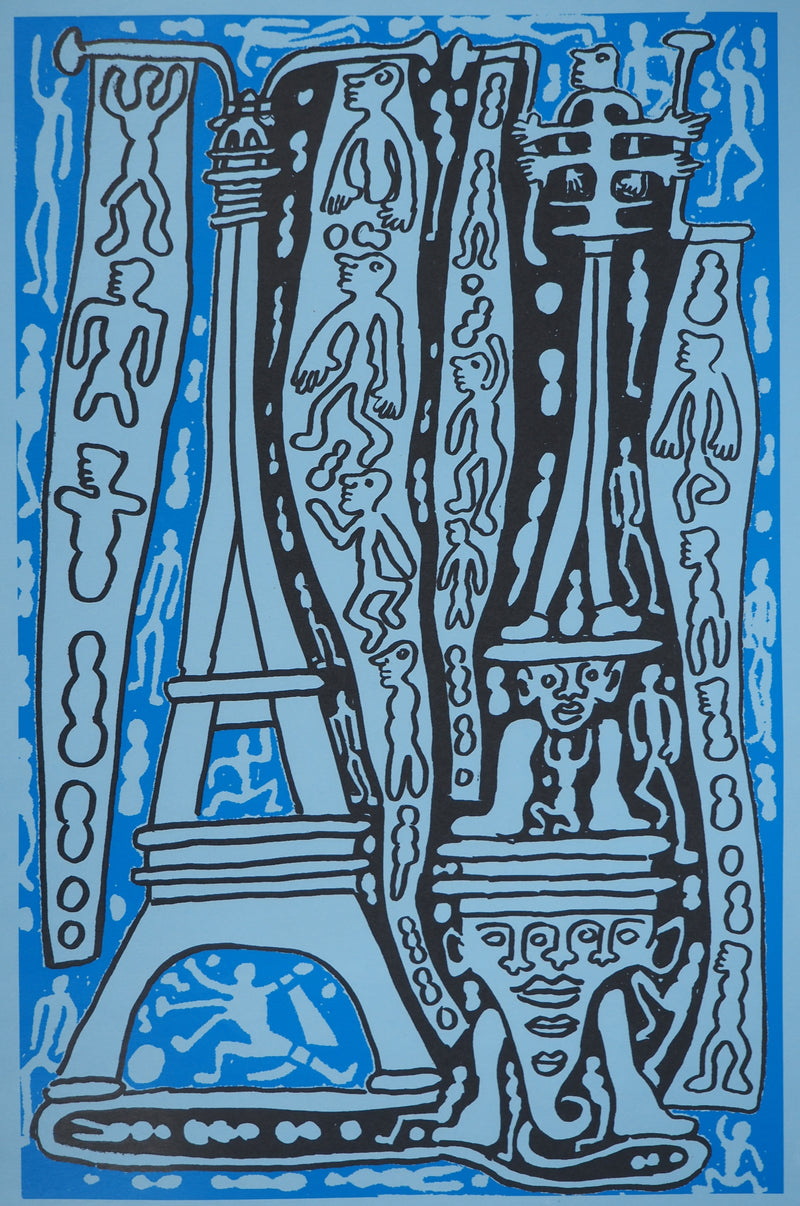 Yvon TAILLANDIER : Le Catitipède de Paris bleu sur bleu, Sérigraphie originale (photo de détail 3) - Crédit photo : Galerie Art.Paris